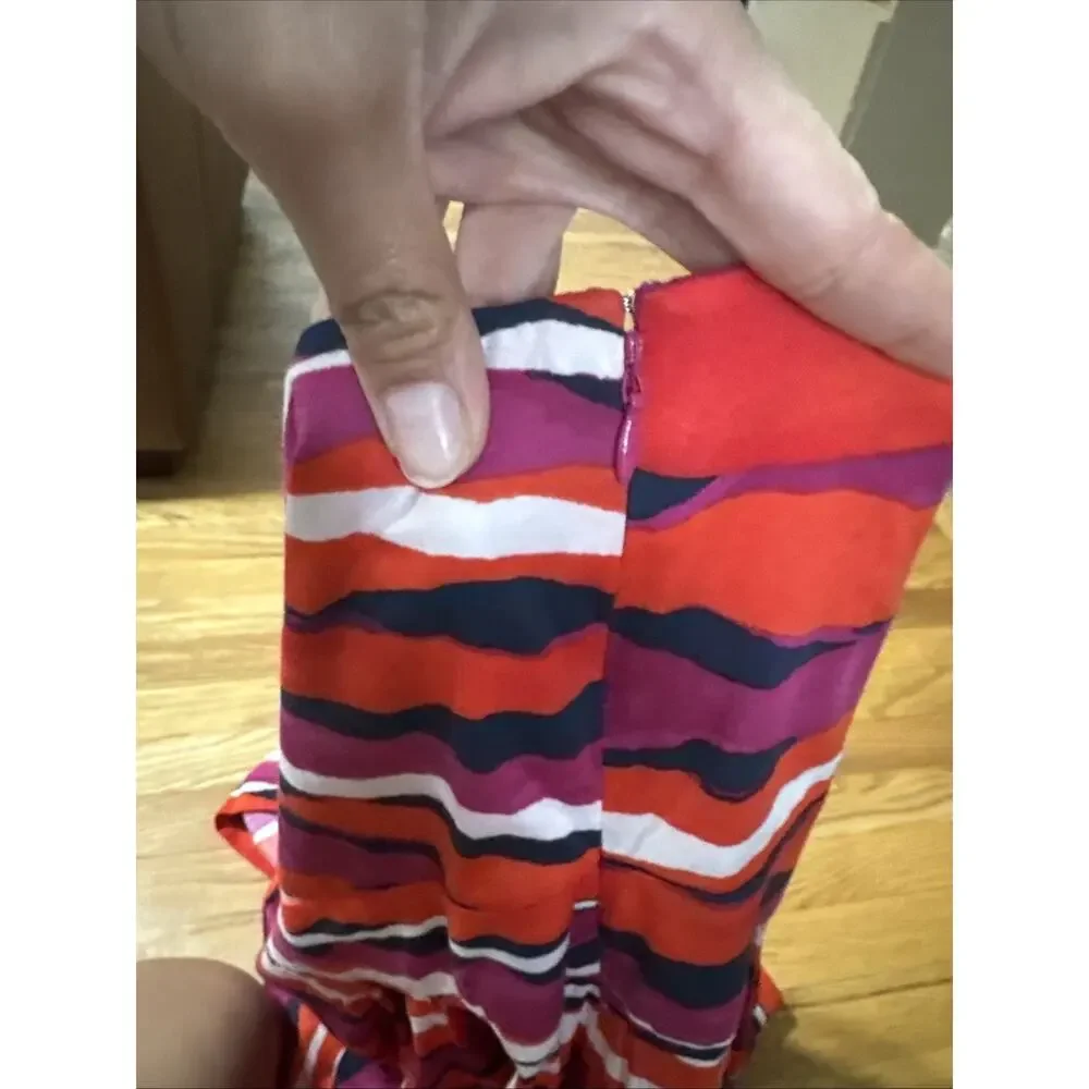 Anne Klein Sz 20w Red Pink Navy Wave Stripe A Line Flare dress Cocktail Resort - Picture 7 of 9